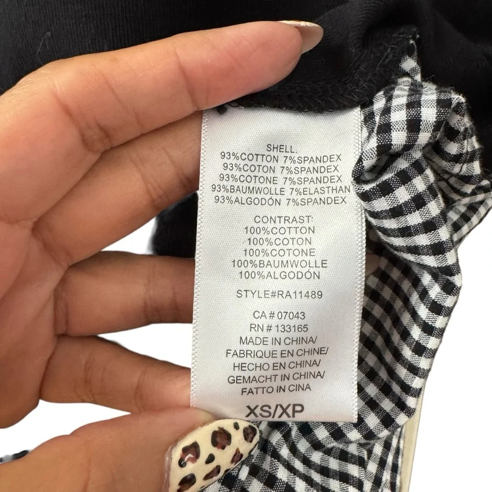 Eri +‎ Ali Gingham Back Peplum Top Black Tee Anthropologie XS - Picture 7 of 12